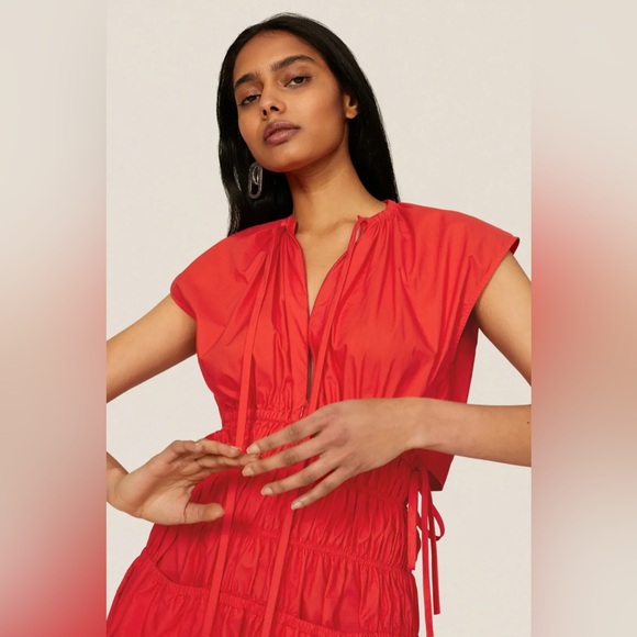 Proenza Schouler White Label Cotton Poplin Midi Dress in Poppy Size XXS - Picture 2 of 12